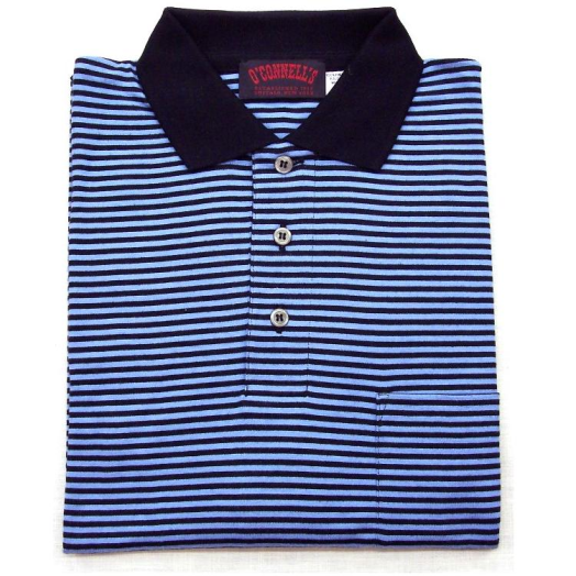 O'Connell's Pima Cotton Striped Polo Shirt - Navy & Coastal (35)