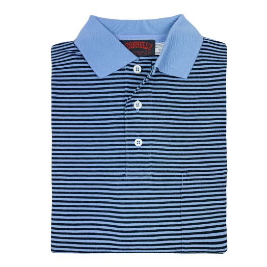 O'Connell's Pima Cotton Striped Polo Shirt - Coastal & Navy (53)