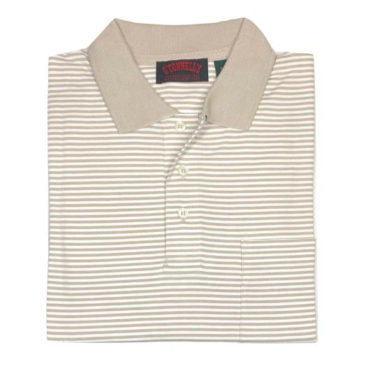 O'Connell's Pima Cotton Striped Polo Shirt - Oat & White (40)
