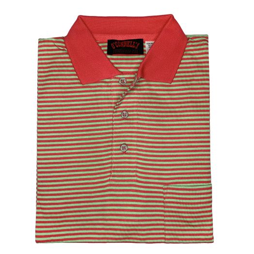 O'Connell's Pima Cotton Striped Polo Shirt - Raspberry & Lime (15)
