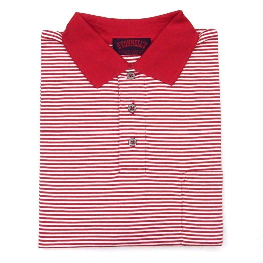 O'Connell's Pima Cotton Striped Polo Shirt - Red & White (43)