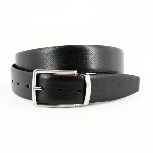 Reversible Glazed Milled Calfskin Belt - Black to Saddle Tan