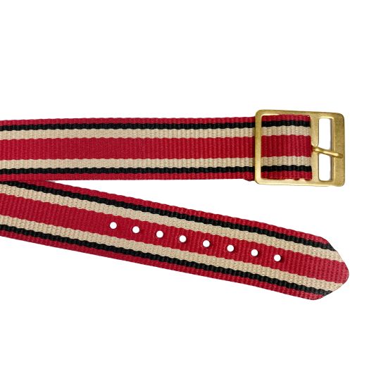 Nylon Ribbon Watchband - Red with Black & Tan (45688)