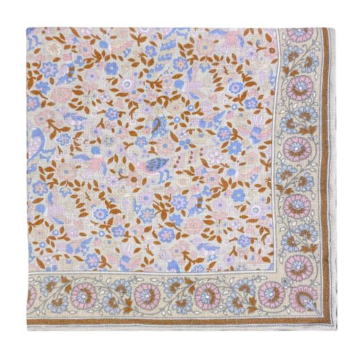 Robert Jensen Linen Pocket Square - Avian Floral - Beige (117210)
