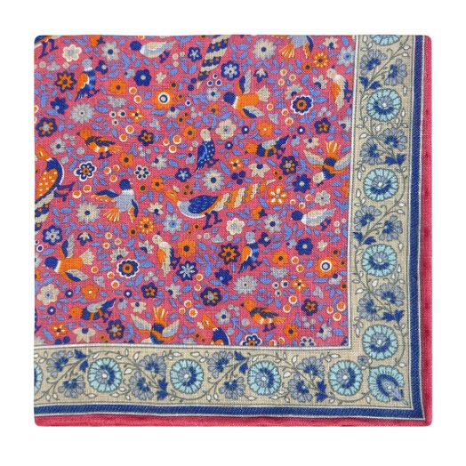 Robert Jensen Linen Pocket Square - Avian Floral - Fuchsia (117211)