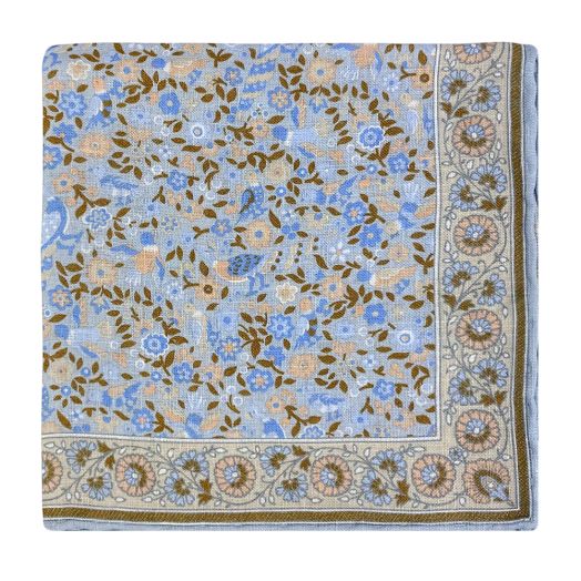 Robert Jensen Linen Pocket Square - Avian Floral - Sky (117212)