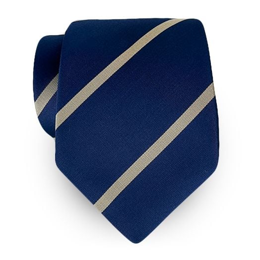Robert Jensen Silk & Cotton Mogador Necktie - Stripe - Cobalt & Khaki (117170)