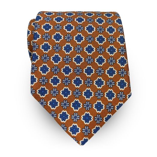 Robert Jensen Silk Crepe Print Necktie - Florets -  Rust (115177)