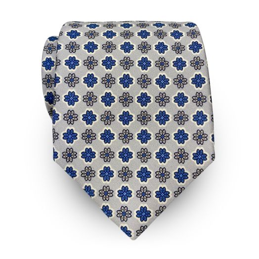 Robert Jensen Silk Crepe Print Necktie - Florets - Silver (115174)