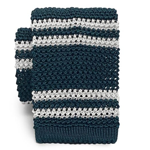 Robert Jensen Silk Knit Necktie - Stripe - Green & White (101156)