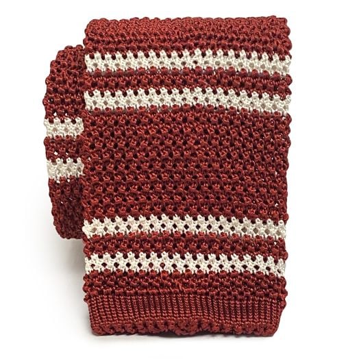 Robert Jensen Silk Knit Necktie - Stripe - Red & White (101155)