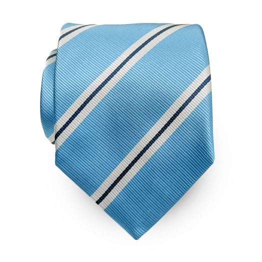 Robert Jensen Silk Necktie - Repp Stripe - Azure, White & Navy (110684)