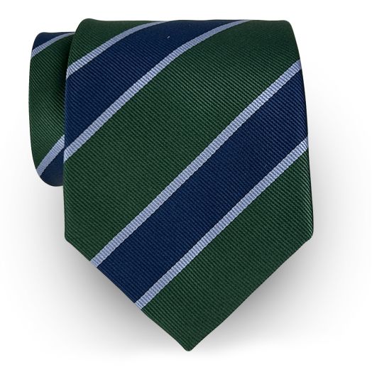 Robert Jensen Silk Necktie - Repp Stripe - Green with Navy & Sky (113986)