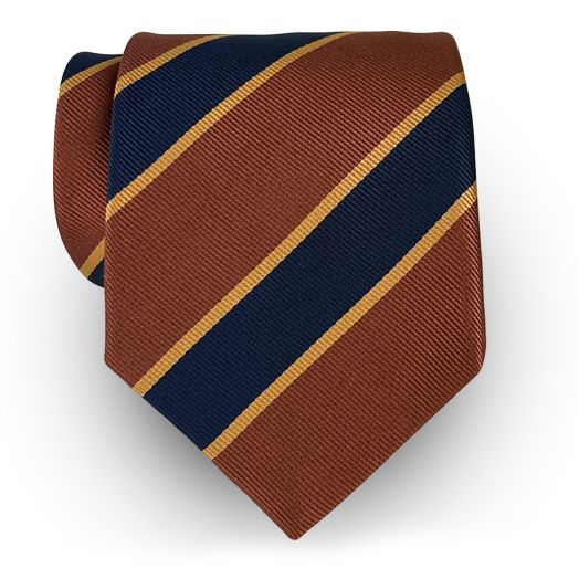 Robert Jensen Silk Necktie - Repp Stripe - Rust with Navy & Sky (113987)