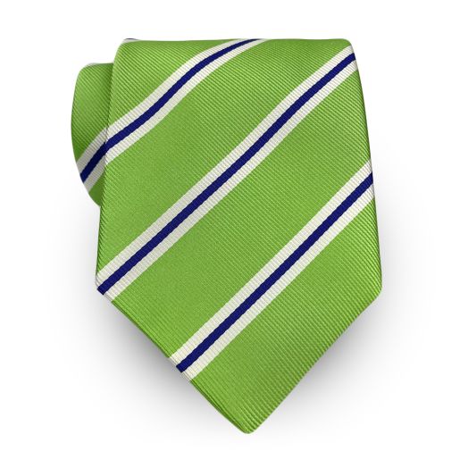 Robert Jensen Silk Necktie - Stripe - Lime with White & Navy (115168)