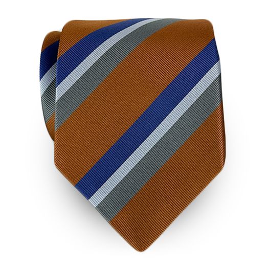 Robert Jensen Silk Necktie - Stripe - Rust with Grey & Blue (117169)