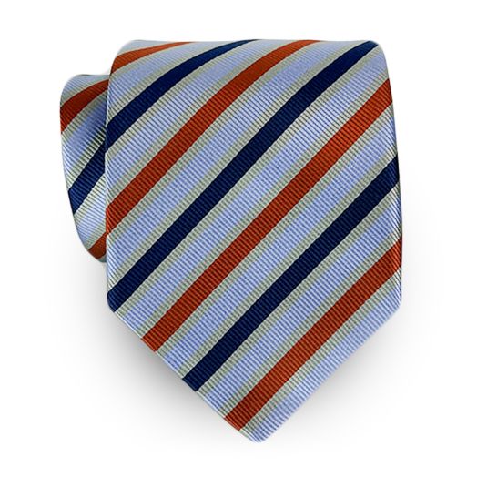 Robert Jensen Silk Necktie - Stripe - Sky with Navy & Rust (117164)
