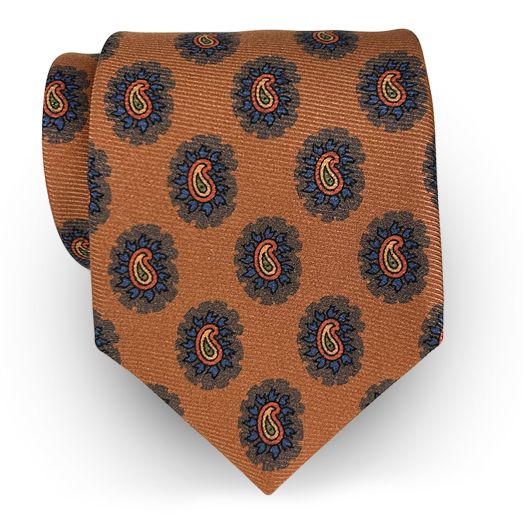 Robert Jensen Silk Print Necktie -Paisley - Rust (113991)