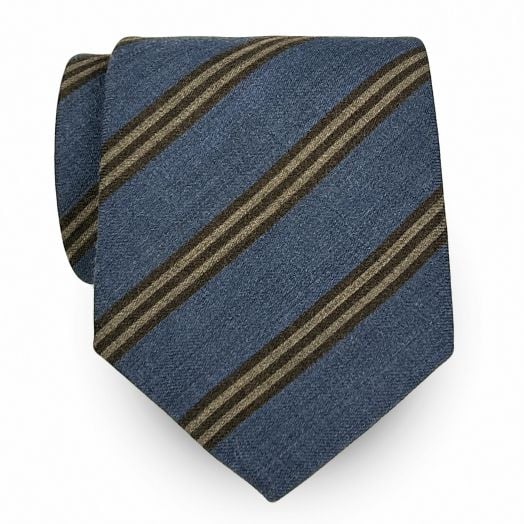 Robert Jensen Wool Necktie - Triple Stripe - Denim, Brown & Tan (113228)