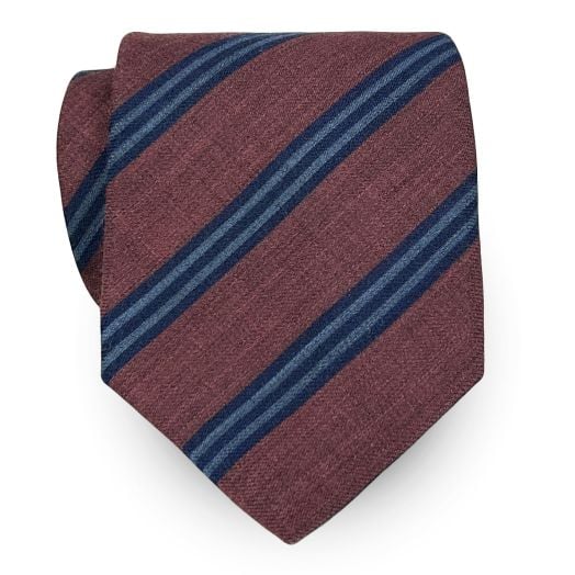 Robert Jensen Wool Necktie - Triple Stripe - English Rose, Navy & Blue (113225)