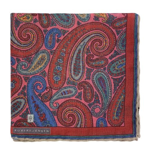 Robert Jensen Wool & Silk Pocket Square - Red Paisley (113254)