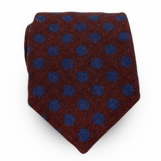 Robert Jensen Wool Necktie - Burgundy with Blue dots - (109266)