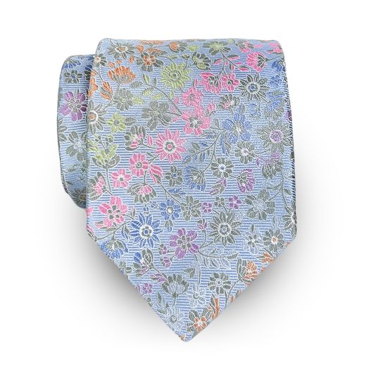 Robert Jenson Woven Silk Necktie - Floral - Sky (117193)