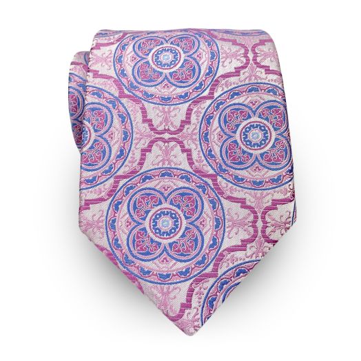 Robert Jenson Woven Silk Necktie - Large Medallions - Lilac & Blue (115173)