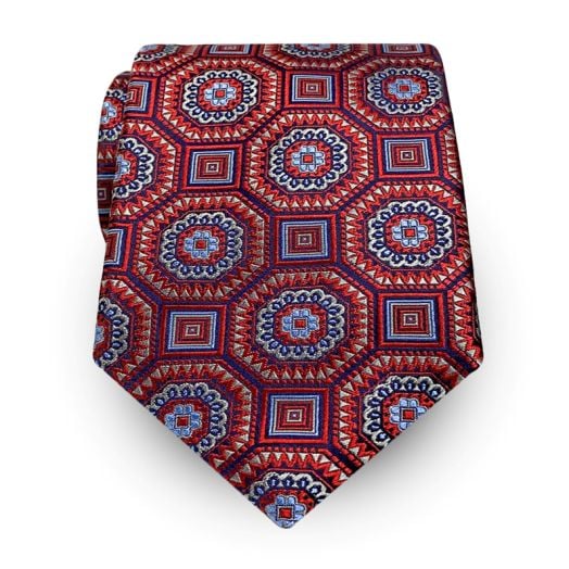 Robert Jenson Woven Silk Necktie - Large Medallions - Red (109256)