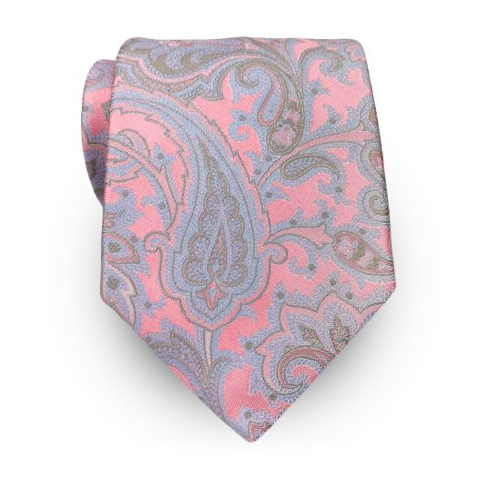 Robert Jenson Woven Silk Necktie - Large Paisley - Pink & Sky (115178)
