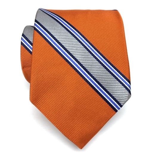 Robert Talbott 3 1/4" 'Best of Class' Silk Woven Tie - Stripe - Orange with Silver, Navy & Blue (096050)
