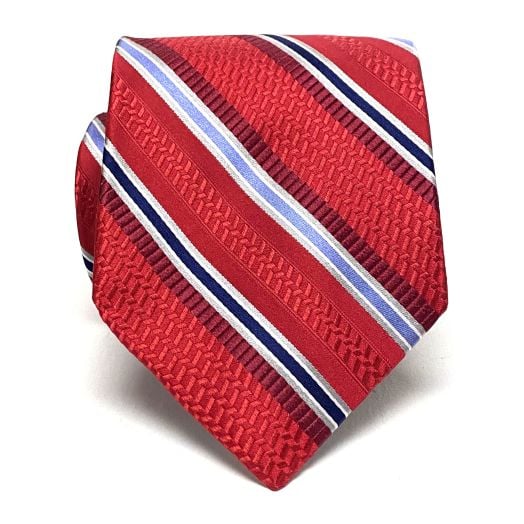 Robert Talbott 'Best of Class' Silk Woven Stripe Tie - Red wtih Navy, Sky, Silver & White (099296)