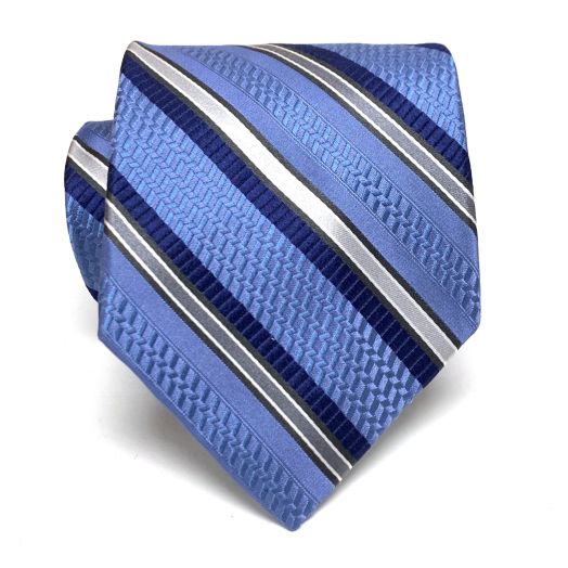 Robert Talbott 'Best of Class' Silk Woven Tie - Stripe - Blue with Navy & Silver (096179)