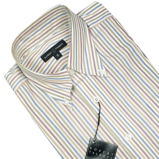 Robert Talbott Long Sleeve Cotton Broadcloth Sport Shirt -  Multi tone stripe