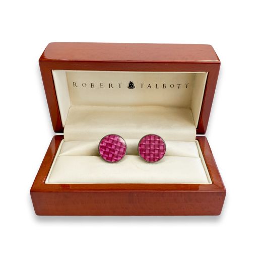 Robert Talbott Sterling Silver Cufflinks - Thatched Silk - Fuchsia (36036)