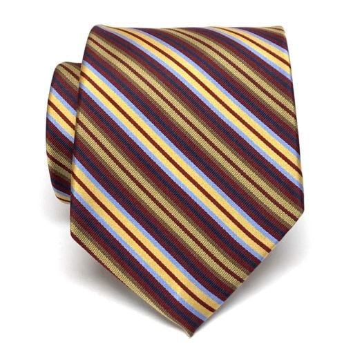 Robert Talbott Woven Silk Tie - Tight Stripe - Burgundy, Gold, Yellow & Sky (42440)