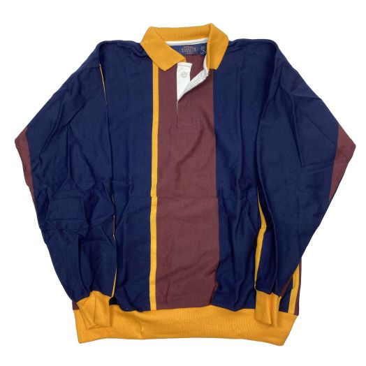 Rugby Shirt by Kenneth Gordon - Vertical Stripes - Burgundy, Navy & Gold