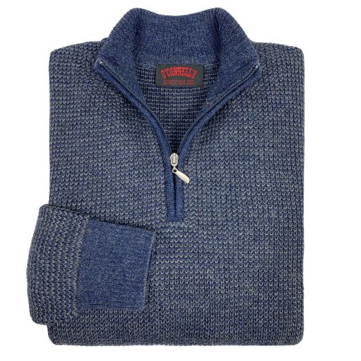 O'Connell's Royal Alpaca Quarter-Zip Sweater - Houndstooth - Midnight