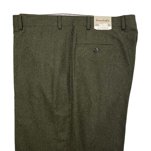 Samuelsohn plain front heavy Flannel Trousers - Charcoal Olive (321359 F-62)