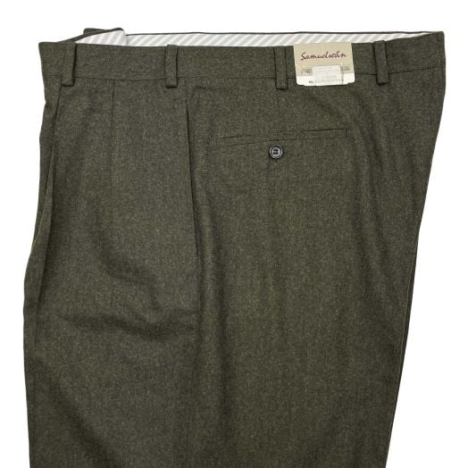 Samuelsohn pleated front heavy Flannel Trousers - Charcoal Olive (321359 T-4)