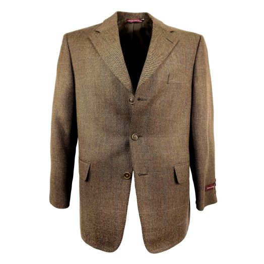 Samuelsohn Sport Coat - Lambswool - Brown Birdseye with Blue Windowpane