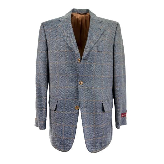 Samuelsohn Sport Coat - Wool & Cashmere Windowpane - Blue with Tan & Rust