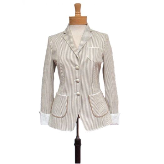Schneiders of Salzburg Women's Tamara Jacket - Cotton Seersucker Stripe - Sahara & White (41-660)
