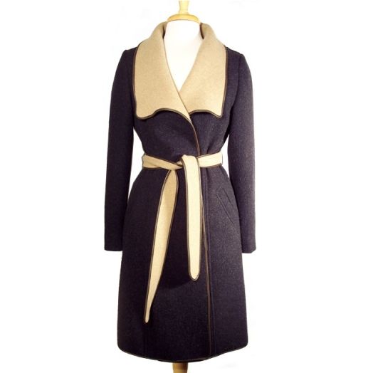 Schneiders of Salzburg Women's Wool Wrap Coat - Navy & Tan