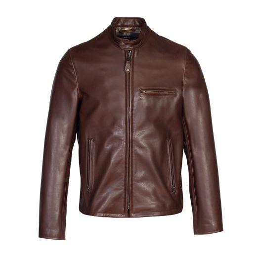 Schott NYC Waxy Cowhide Cafe Racer Jacket - Brown (530)
