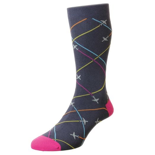 Scott Nichol Cotton Mid-calf Socks - Airplanes - Navy