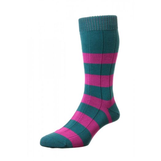 Scott Nichol Cotton Mid-Calf Socks - Rib Stripe - Green & Magenta