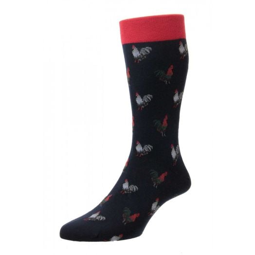 Scott Nichol Cotton Mid-calf Socks - Roosters - Navy