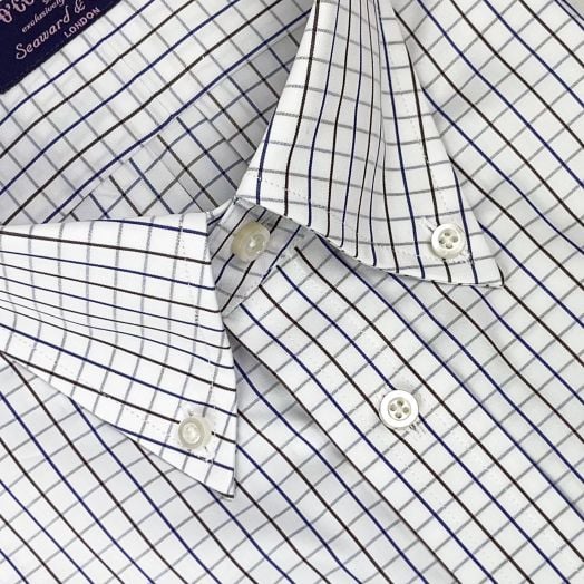 Seaward & Stearn Button Down Dress Shirt - Navy & Brown Tattersall