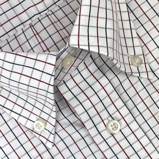 Seaward & Stearn Button Down Dress Shirt - Navy & Burgundy Tattersall